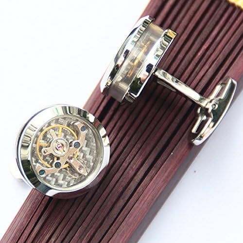 Silver Stainless Steel Transparent Tourbillon Cuff Links
