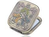 Brass-Tone Colorful Antique-Inspired Butterfly Family Czech Crystal Purse Mirror