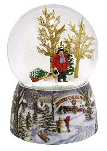 Merry Christmas Snowy Woodland Scene Music Snow Globe Glitterdome – 5.5″ Tall 100MM – Plays Tune Over the River and Through the Woods