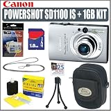 Canon Powershot SD1100 IS 8MP Silver Digital Camera PLUS1 GB Accessory Outfit - Canon ACANPSSD1100SK1