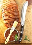 New and Manufacturer Reconditioned Model 1722 CUTCO Butcher Knives with 8" High Carbon Stainless blades and 5¾" classic dark brown handles (often called "black"). Come with new CUTCO cardboard sheaths.