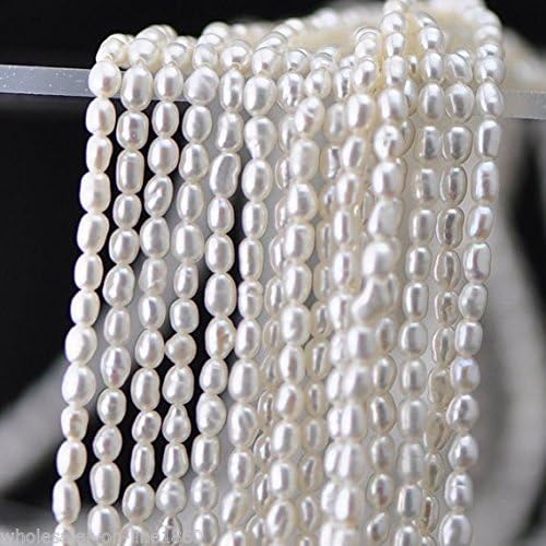 3 4mm Real Natural White Freshwater Rice Pearl Loose Beads 15