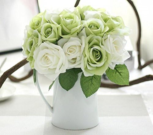 1 Bunch simulate bridal bouquet artificial silk flowers romantic rose in beautiful colours for home party wedding decoration white and green