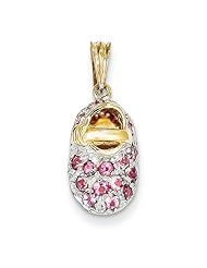 14K Yellow Gold and Rhodium Prong-Set October/Pink Tourmaline Baby Shoe Pendant