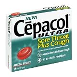Cold, Flu & Cough Treatment Supplies item: Cepacol Ultra Oral Anesthetic/Cough Suppressant Lozenges, Mixed Berry, 18 Lozenges per Pack, (Case of 6)