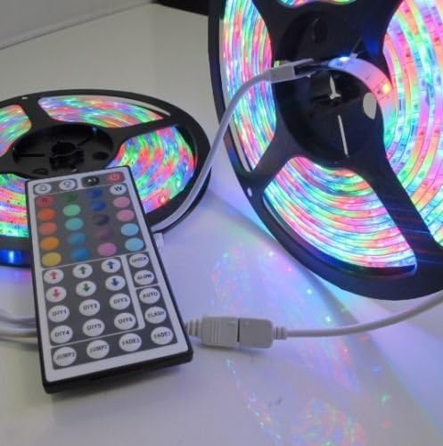 Edis New Waterproof 32.8FT 10M 2x5M Flexible 3528 SMD RGB 600 Leds RGB LED Strip Light Lamp Color Changing+44 Key Remote Controller For Home and Party Christmas Xmas Holiday DC 12V