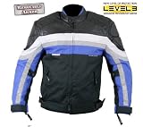 Men's Armored Motorcycle Black & Blue Tri-Tex™ Fabric With Leather Trim Jackets - Size : Medium