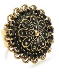 Liz Palacios "Piedras" Swarovski Crystal and Marcasite Gold-Plated Button Ring, Size 7