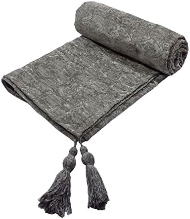 PEACOCK STYLE SILVER GREY SOFT CHENILLE TASSELLED THROW BLANKET 135CM X 180CM