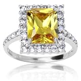 10k White Gold and Emerald-Cut Yellow Cubic Zirconia Embellished Ring