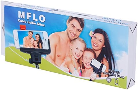 Selfie Stick, Self-portrait Monopod Extendable Wired Selfie Stick Extendable Cable Control (No Battery No Bluetooth) with built-in Remote Shutter With Adjustable Phone Holder for iPhone 6, iPhone 6 Plus, iPhone 5 5s 5c 4, iPod, Samsung Galaxy S6/S5/S4/S3, Note 4/3/2, Android, Wired (Black), includes ebook by MFLO®
