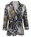 Boho Chic Clothing - Geo Animal, Geometric Print, Long Sleeve, Spread Neck Collar, Button Front, Asymmetric Hem, Multi Colored Fashion Top