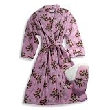 Jolie - Ladies Plus Size Fleece Monkey Robe And Slipper Set, Pink, Brown
