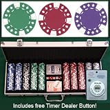 500 Casino Grade Diamond Suited 12.5 gram Poker Chips w/ Free Timer Dealer Button. Premium Composite Clay Poker Chips, Includes Aluminum Case.