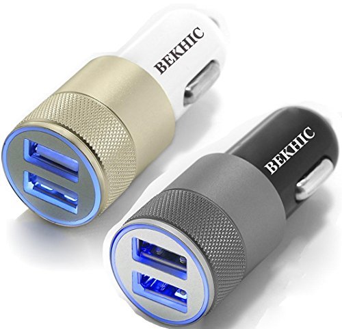 Bekhic 12V-24V 2 Port 3.1 Dual USB Car Charger + Smart Iq Technology for Apple iPhone 4 5 6 6s Plus iPad & &roid Samsung Galaxy S6 Edge Note 5 4 3 2 - 2 Piece