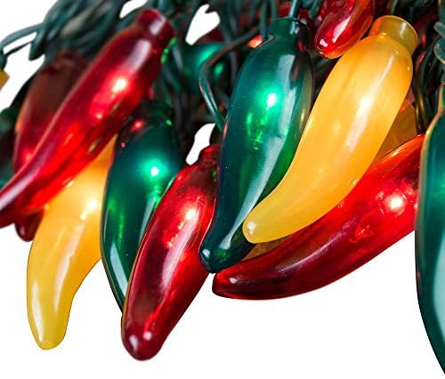 Chili Pepper Fiesta String Lights, Plug-In, 11 ft, Red Green Yellow Bulbs