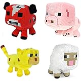 Mojiang Minecraft Animal Plush Set of 4: Baby Pig, Baby Mooshroom, Baby Ocelot, Baby Sheep 6-8 Inches 6-8 inches, 4Pcs Set