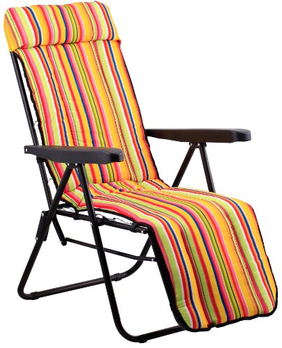Multi Position Sun Lounger Chair with Cushion - Striped top Garden Furniture product Multi Position Sun Lounger Chair with Cushion - Striped picture