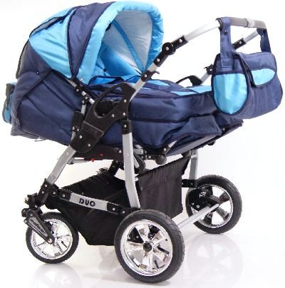 ADBOR Twin Pram DUO No.13 dark blue / sky blue ADBOR Twin Pram DUO No.13 dark blue / sky blue