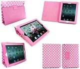 Flash Superstore New Ipad 3 & Apple Ipad 2 Multifunctional / Multi Angle Wallet / Cover / Stand / Typing Case With Magnetic Sleep Wake Sensor In Polka Dots Hot Pink / White (All versions Wi-Fi and Wi-Fi + 3G/4G - 16GB 32GB 64GB)