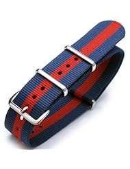 20mm G10 Nato James Bond Heavy Nylon Strap Polished Buckle - J06 Blue-Red-Blue