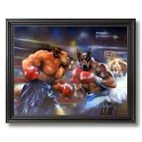 Puppy Dogs Boxing Ring Kids Room Home Decor Wall Picture Black Framed Art Print