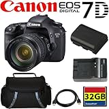 Canon EOS 7D 18 MP CMOS Digital SLR Camera with 3-inch LCD and 28-135mm f/3.5-5.6 IS USM Standard Zoom Lens + Canon LP-E6 Equivalent Battery (Generic)+ Replacement Charger + 32GB Compact Flash Memory + Reader + Case + HDMI Cable