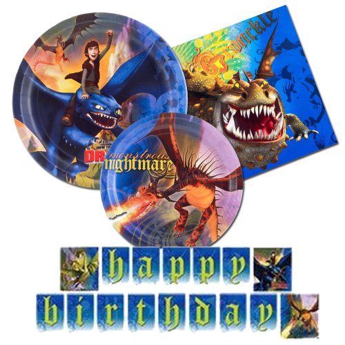 How to Train Your Dragon Party supplies - 4 items party pack- plates, napkins, banner-image