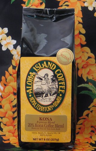 ESPRESSO BLEND - 20% Kona Coffee Blend - Whole Bean, 8 oz by Aloha Island Coffee Company