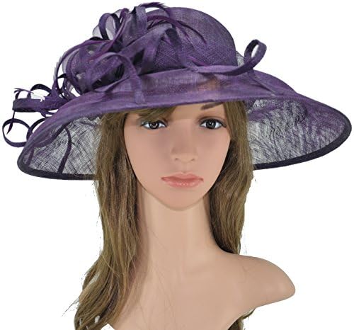 Church Kentucky Derby Carriage Tea Party Wedding Wide Brim Sinamay Hat Purple