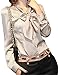 Unko Women Casual Lapel V-neck Long Sleeve Bow Tie Chiffon Blouse