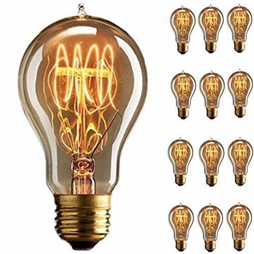 KINGSO E27 Base 60W Vintage Edison Bulb Dimmable A19 Antique Filament Tungsten Loop Style 15 Anchors Incandescent Bulbs for Home Light Lamp Fixtures Nostalgic Decorative Glass 110V 12Pack