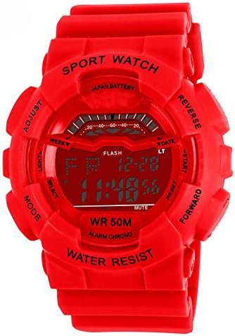 Boys Girls Cool Outdoor Water-proof Digital Sports Watch With Date Alarm Red