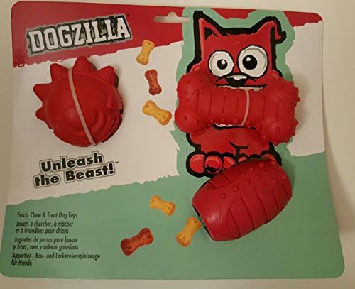Dogzilla Fetch Chew Treat Dog Bundle 3 Red Squeaky Bone Ball Treat Pod Spike Ball Snack Treat Play Toy