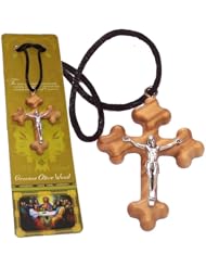 Byzantine olive wood extra-Smoothed Crucifix necklace ( 2 inches or 5 cm) - Necklace length is adjustable. With Certificate.