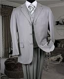 Review   / 3PC 3 BUTTON COLOR ASH VESTED MENS SUIT WITH PINSTRIPE BY: TESSORI UOMO. SUPER 150'S EXTRA FINE ITALIAN WOOL