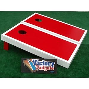 WHITE & RED Matching Border Cornhole Bean Bag Toss Game