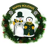 20" NFL Green Bay Packers "Happy Holidays" Snowman Couple Christmas Berry Wreath