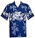 Hawaiian Shirt Mens Bamboo Tree Printed Beach Aloha Party Camp Blue L