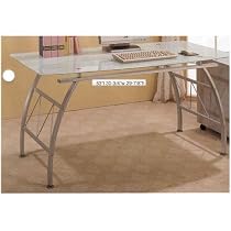 CONTEMPORARY DESK WITH BOLD ARC BASE AND GLASS TOP