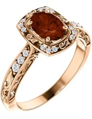 18K Rose Gold 7.00x5.00mm Oval Cut Mozambique Garnet and Diamond Ring -- LIFETIME WARRANTY