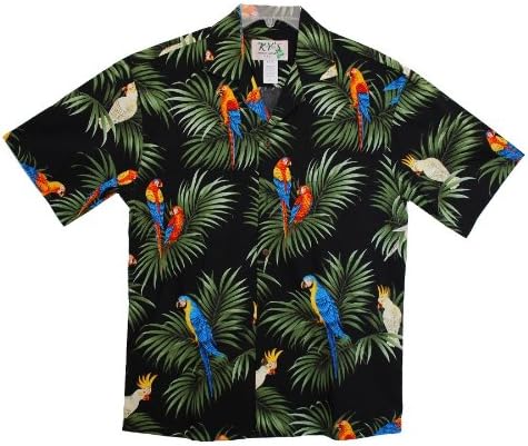 HAWAIIAN MEN'S MACAW FOREST SHIRT, L, BLACK