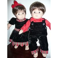 Bitty Twins Doll Clothes - BOY and GIRL MATCHING SET - Black and Red Velvet Plaid Set - fits 15 Dolls