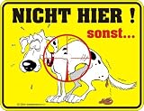 Produkt-Bild: Hund nicht hier sonst - Blech-Schild Blechschild mit Spruch, 4 Saugn&auml;pfe - Gr&ouml;sse 22x17 cm