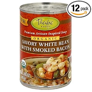 Pacific Natural Foods Organic Savory White Bean with Smoked Bacon Soup, 14.5-Ounce Cans... by Pacific Natural Foods