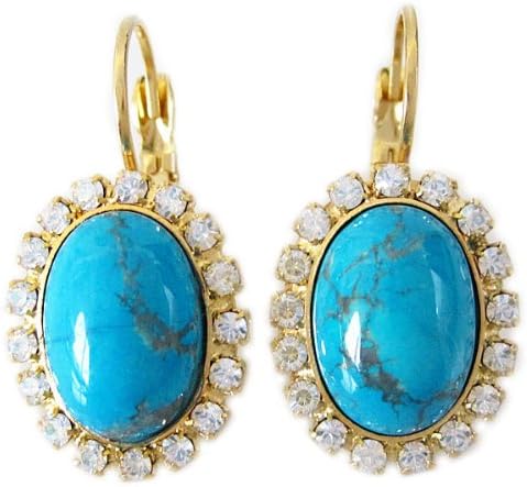 Liz Palacios Goldtone Oval Large Earrings, Blue FLE-13