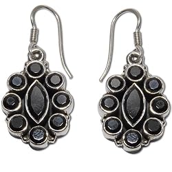 Present Idea Girls Silver Onyx Gemstone Earrings 1.5 inches (erg112)
