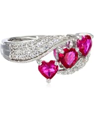 Sterling Silver Heart Shape Created Ruby Round Created White Sapphire Ring, Size 7