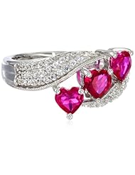 Sterling Silver Heart Shape Created Ruby Round Created White Sapphire Ring, Size 8
