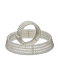 Blue Pearls - Necklace and Bracelet Set - 4 strands of white cultured pearls - BPS 0021 L